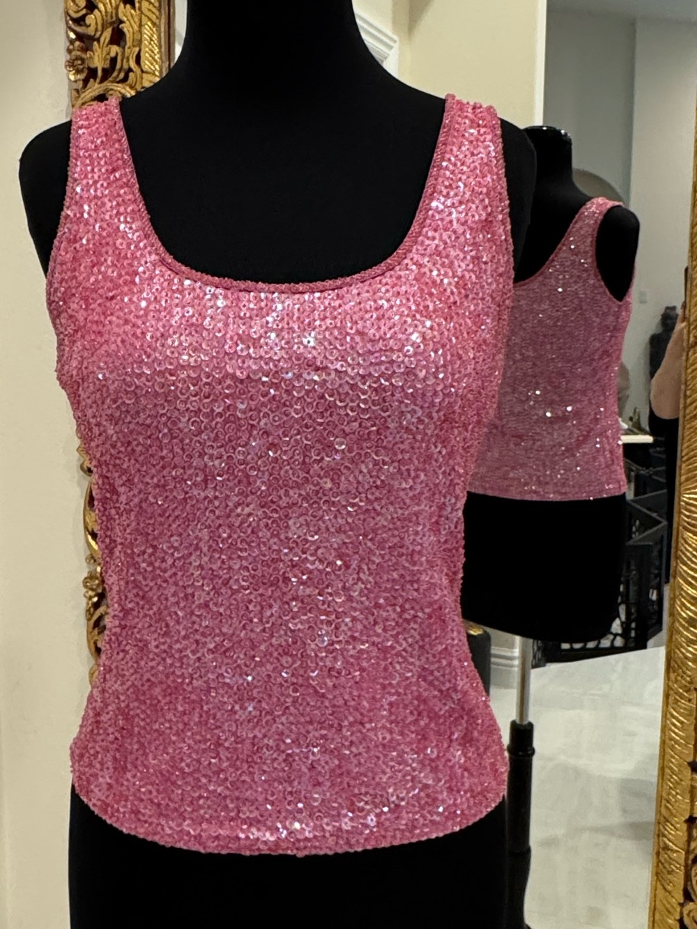Pink hand beaded stretch Sequin‎ Tank Top - Women